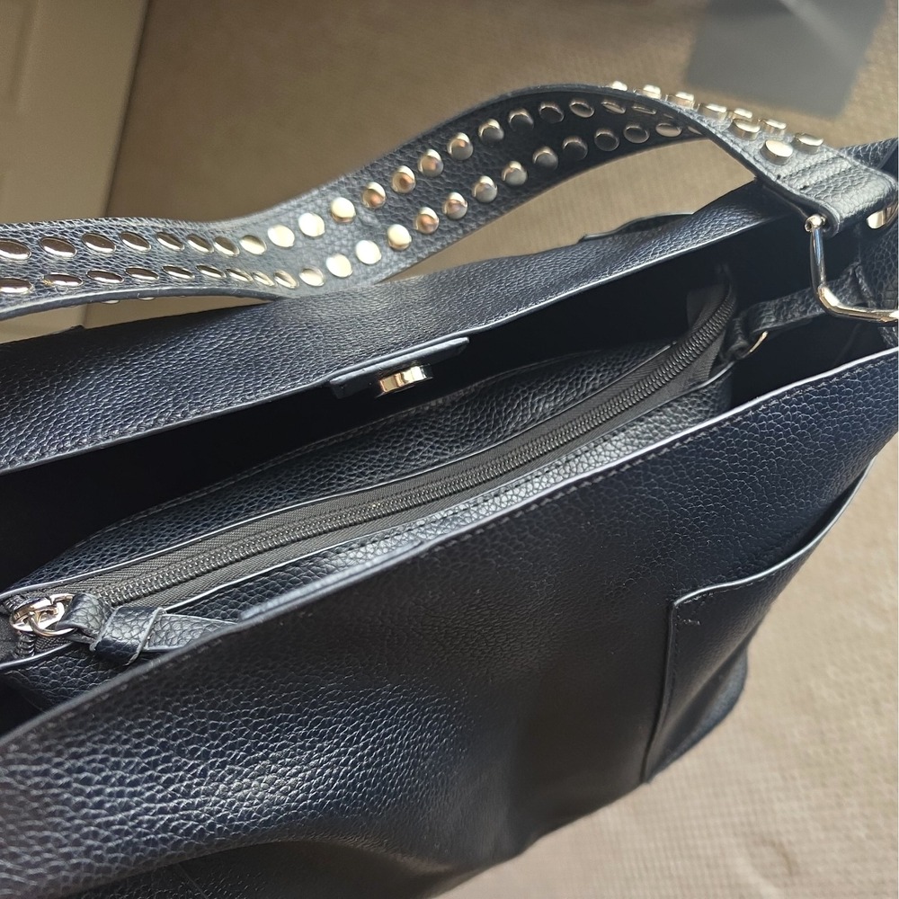 Steve Madden Bsammy Bucket Bag Black Faux Leather Studded Strap Purse - Picture 8 of 10